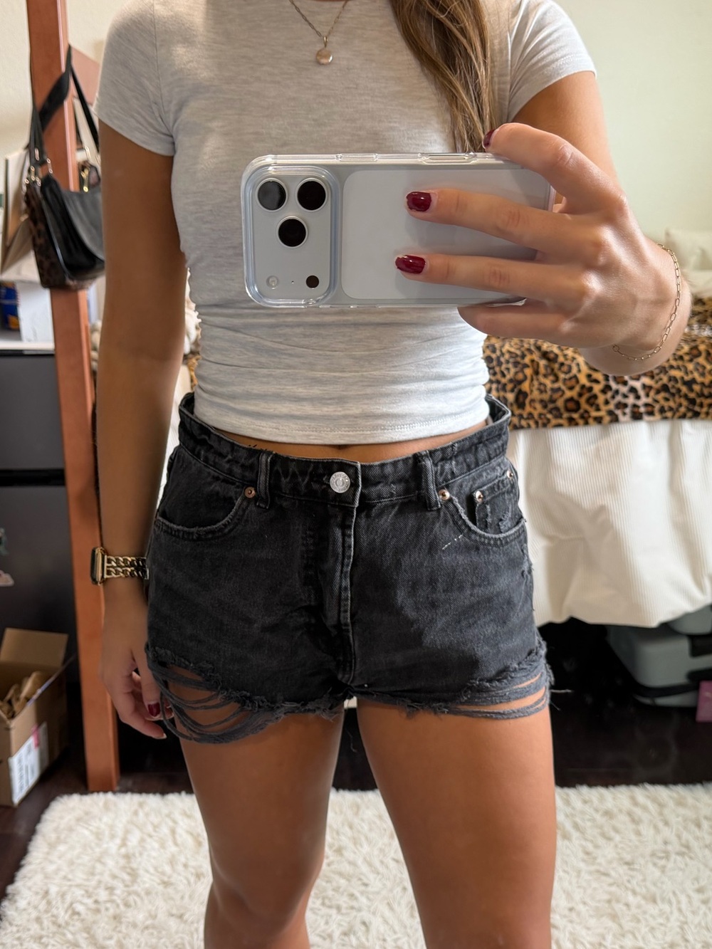 Zara Black Distressed Jean Shorts